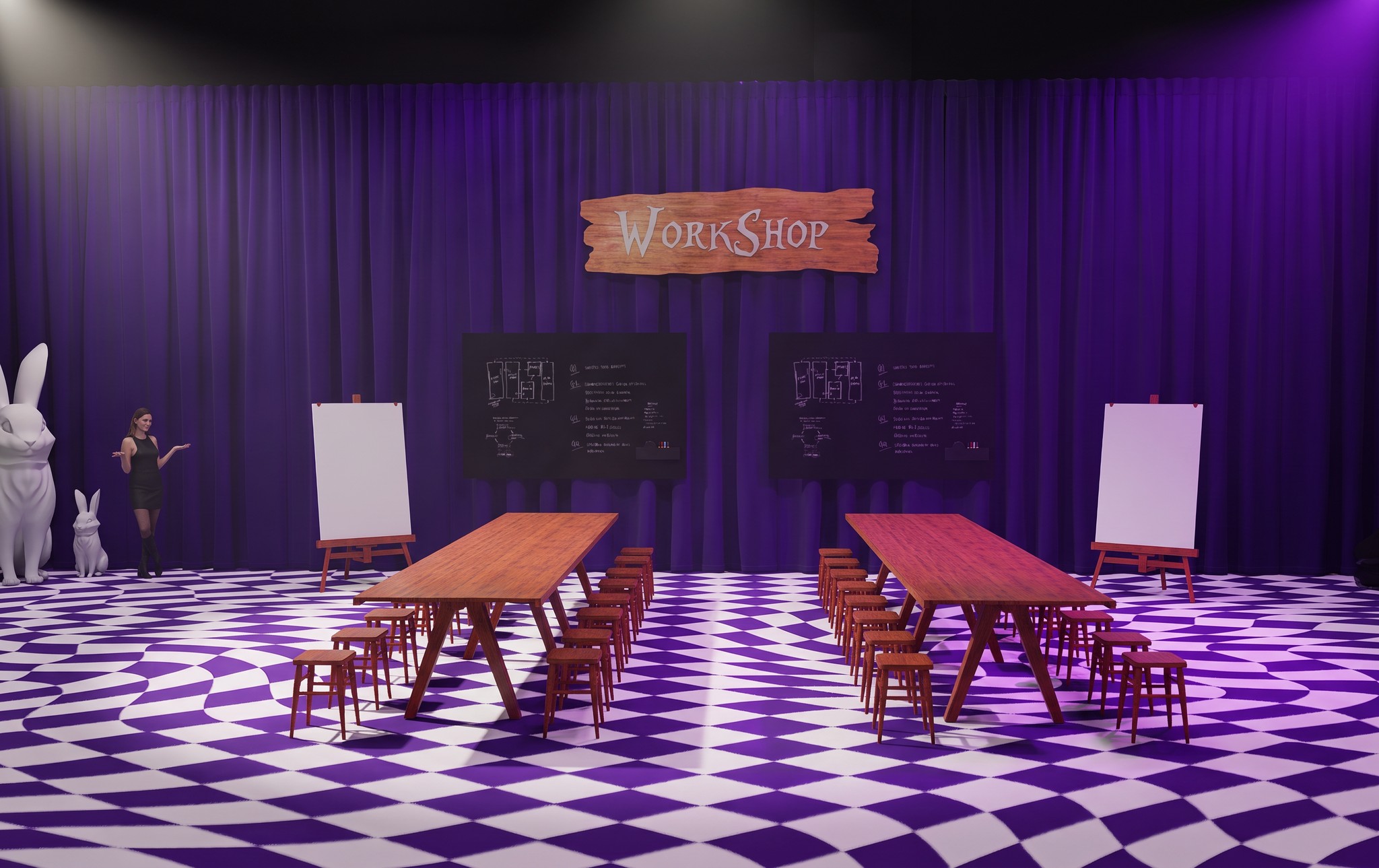 Workshop area with timber tables